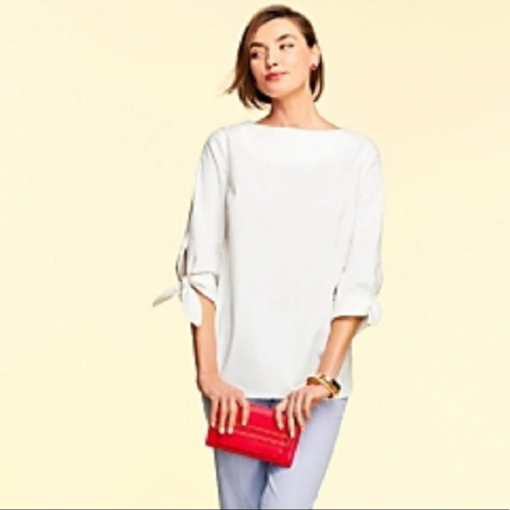 Talbots tie at sleeves top in white